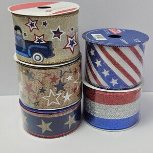 Lot of 5 4th of July Americana Crafting Wired Ribbon